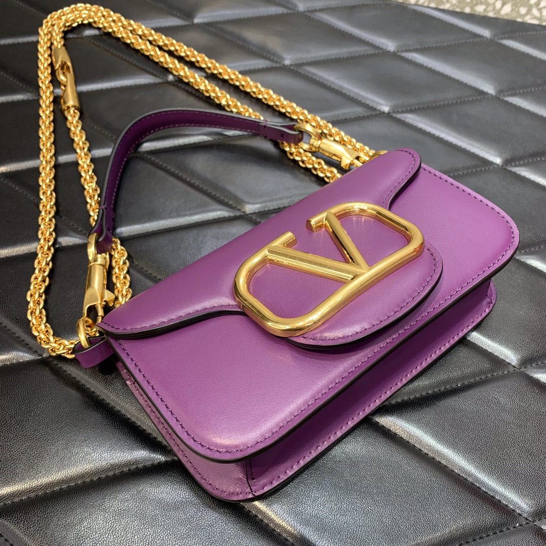 Valentino Garavani Loco Small Shoulder Bag in Purple Calfskin Leather 